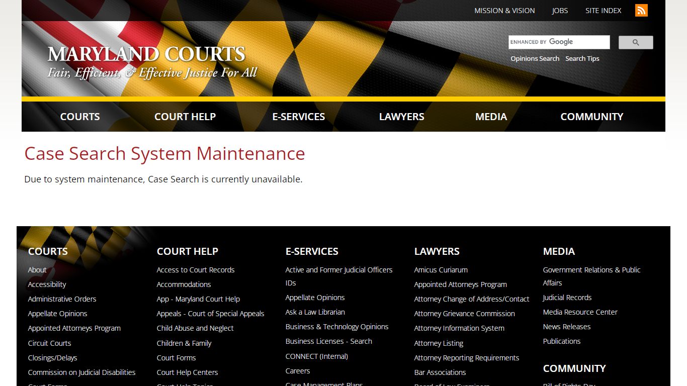 Case Search System Maintenance | Maryland Courts